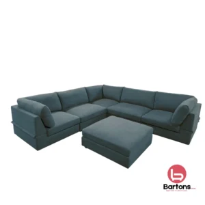 Modular 6-Piece Sectional Sofa with Ottoman — Steel Blue