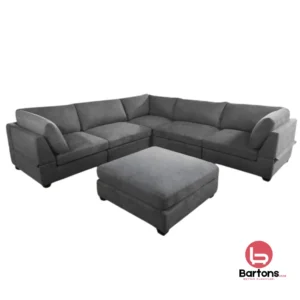 Modular 6-Piece Sectional Sofa with Ottoman — Grey
